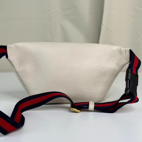 Gucci GG Logo White Leather Bum Bag with Green Red Stripes & Gold Zipper - Picture 2 of 7